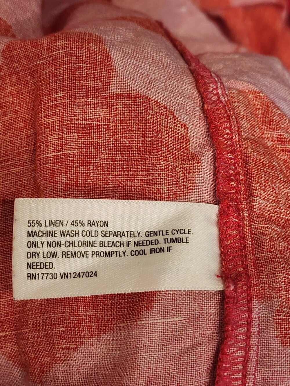 Kate Spade Pink/Red Floral Linen Gathered Dress, Front Ties, Pockets, 3/4 Sleeve - Picture 13 of 14